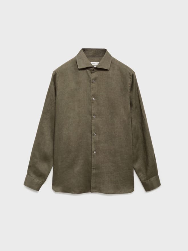 Garment-washed linen overshirt