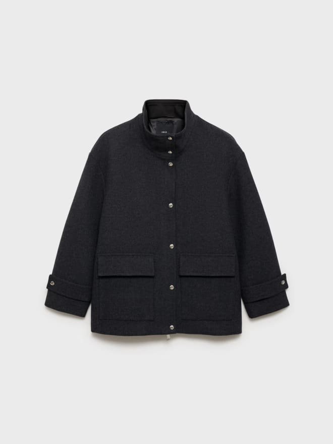 Funnel-neck wool jacket